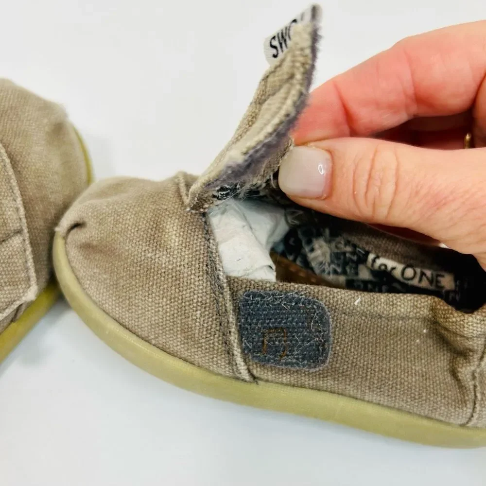 Toms Brown Canvas Toddler Slip-ons size 6